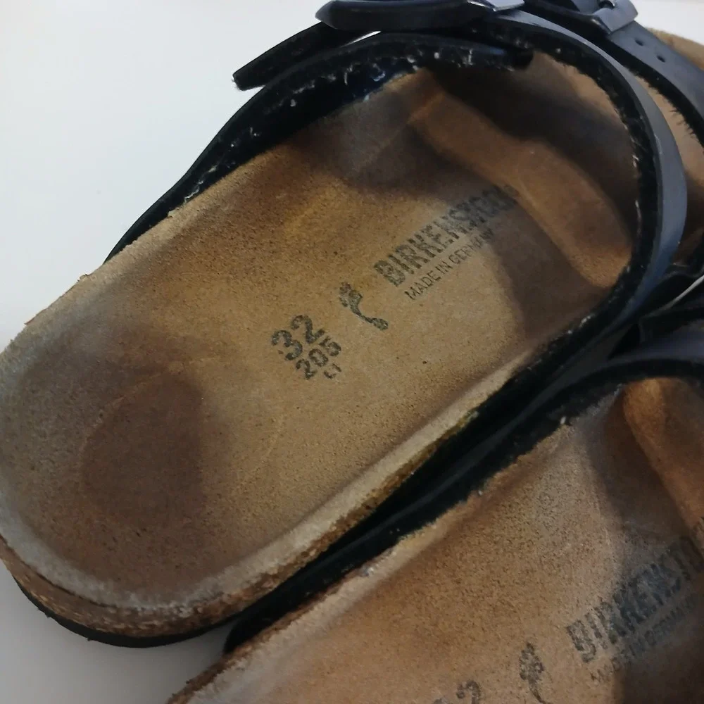 Birkenstock Kids 1 (32) Arizona Slides Leather Strap black Slip On Casual